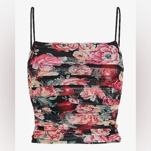 Body Contour Floral Mesh Cropped Cami With Removable Cups